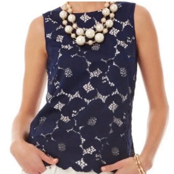Lilly Pulitzer Tops - Lilly Pulitzer lona Lace Top Shell True Navy Two
Tone Lace Size XS